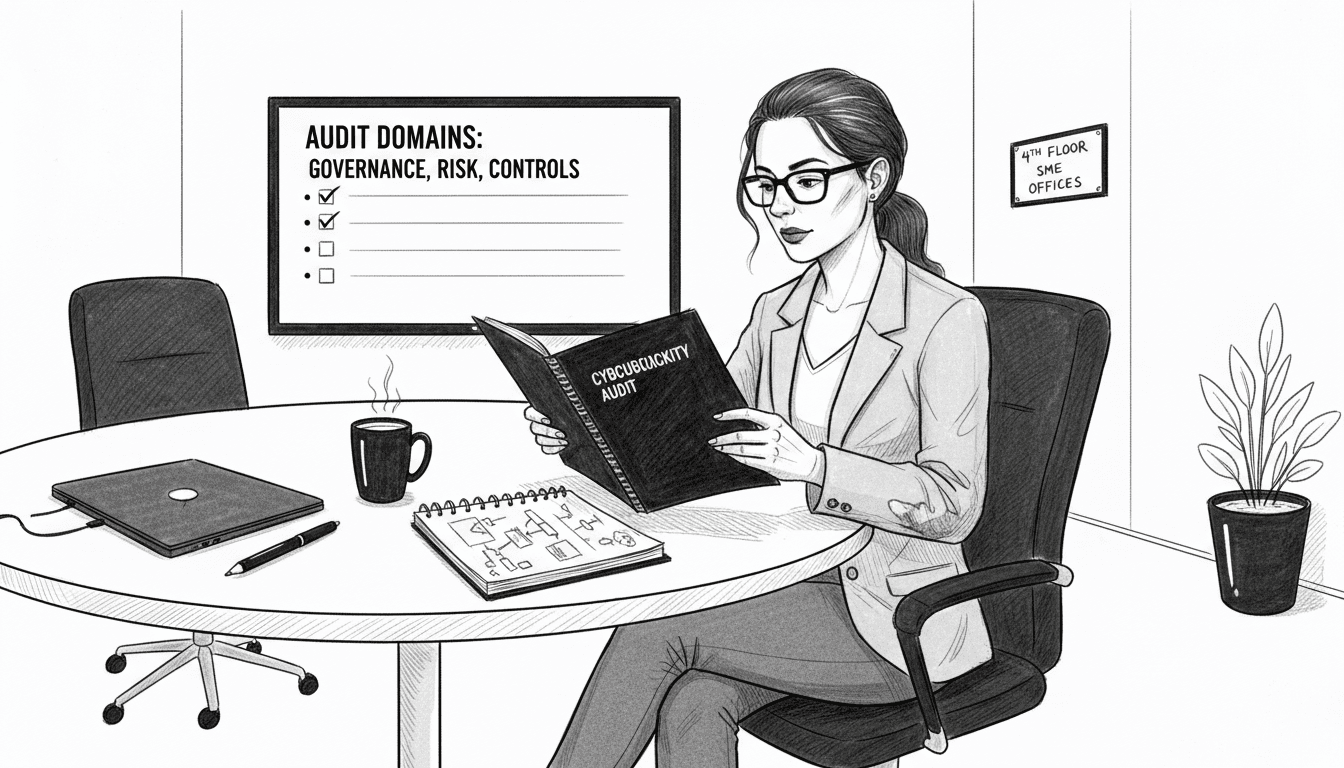 IT manager reviewing cybersecurity audit documents