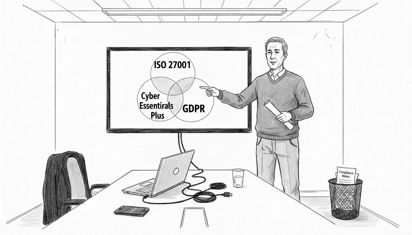 IT manager presents cyber compliance diagram