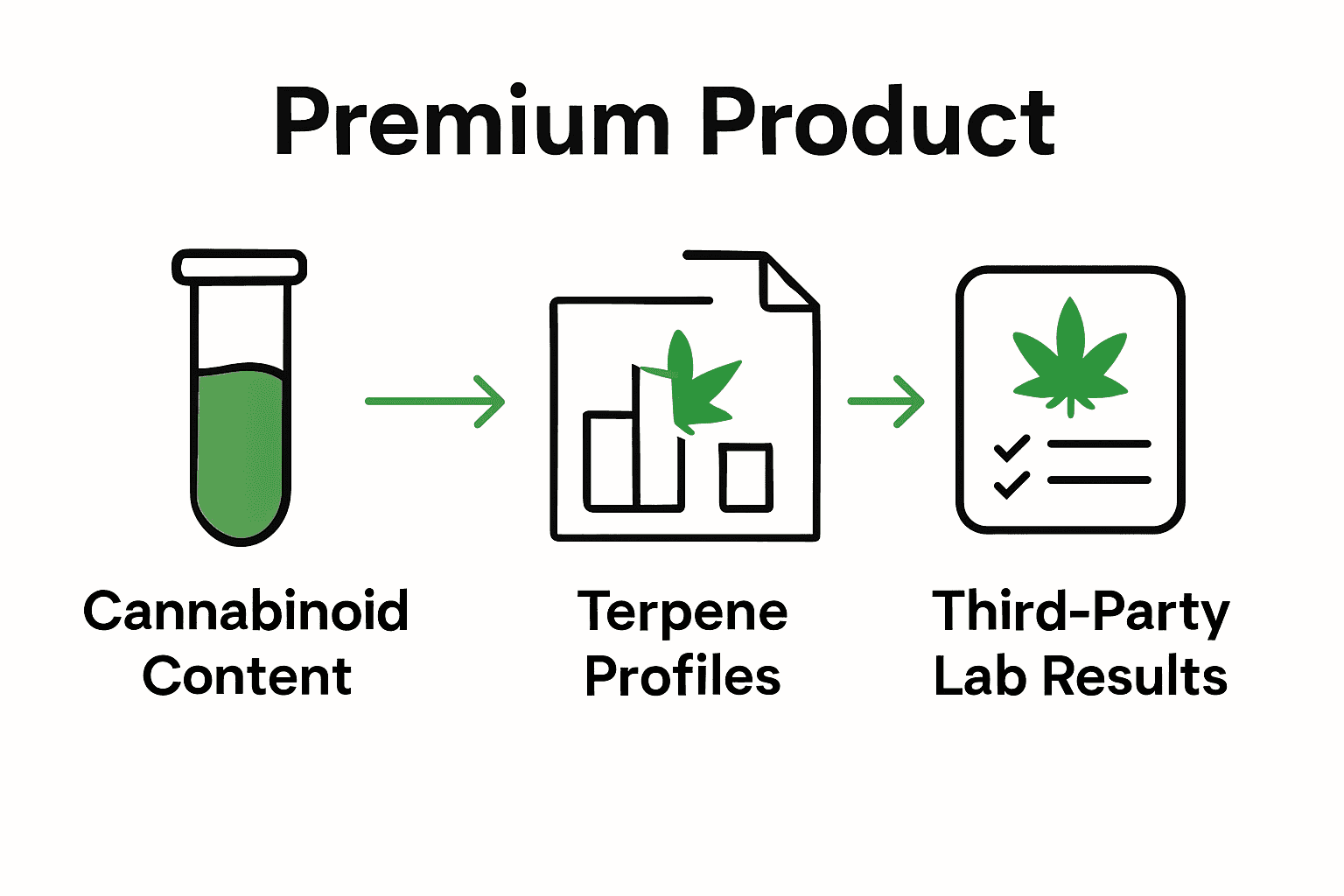 Infographic comparing cannabis quality indicators: cannabinoid content, terpene profiles, lab results.