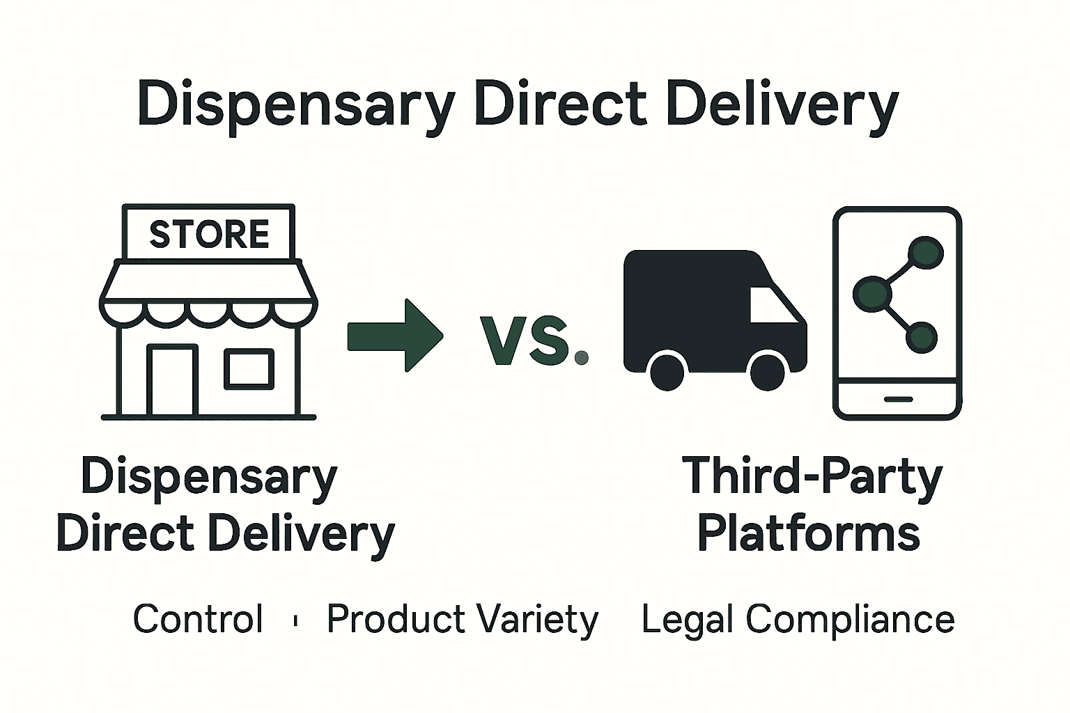 Infographic comparing dispensary direct and third-party cannabis delivery models.