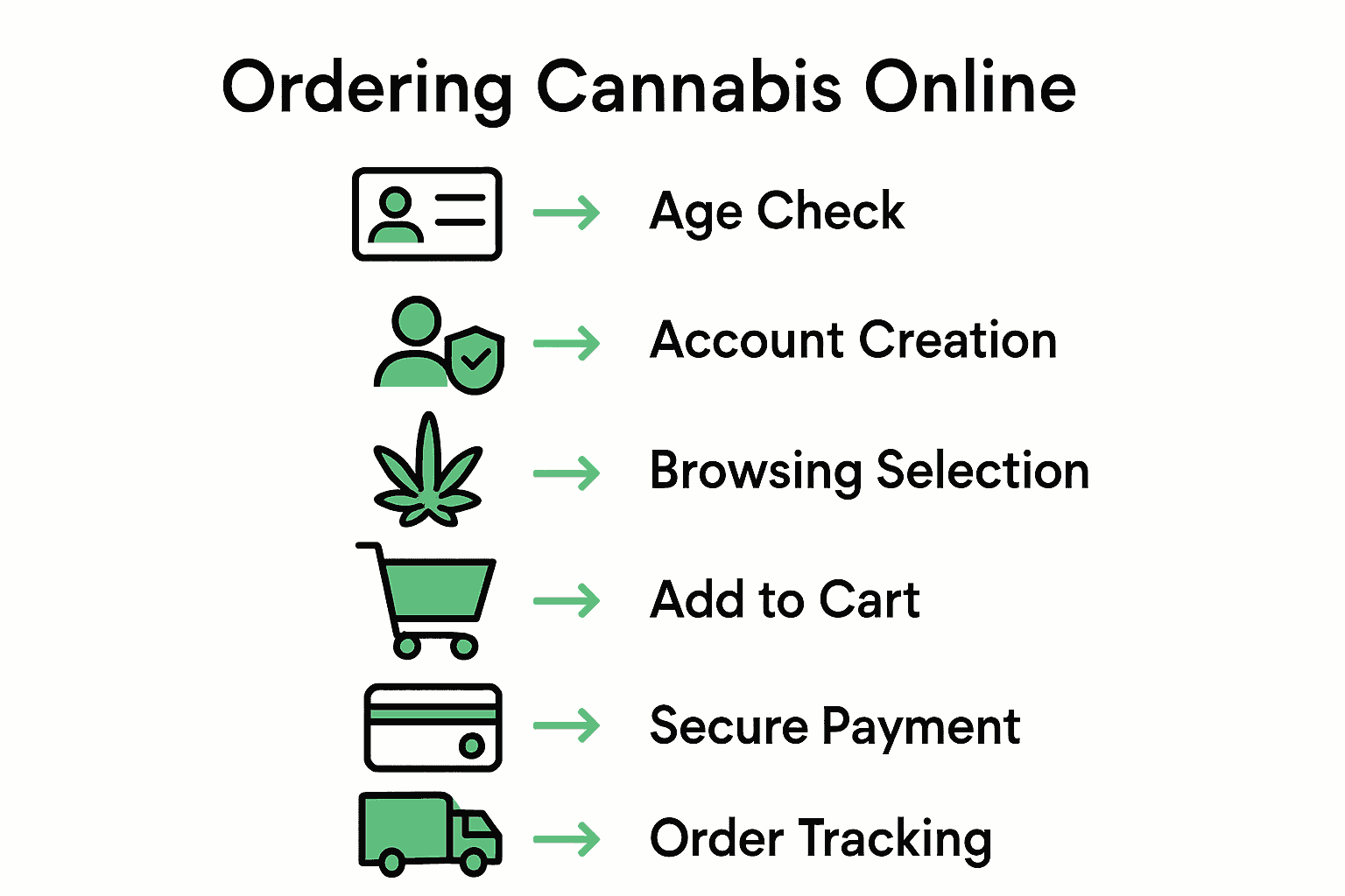 Step-by-step infographic illustrating the online cannabis ordering process.