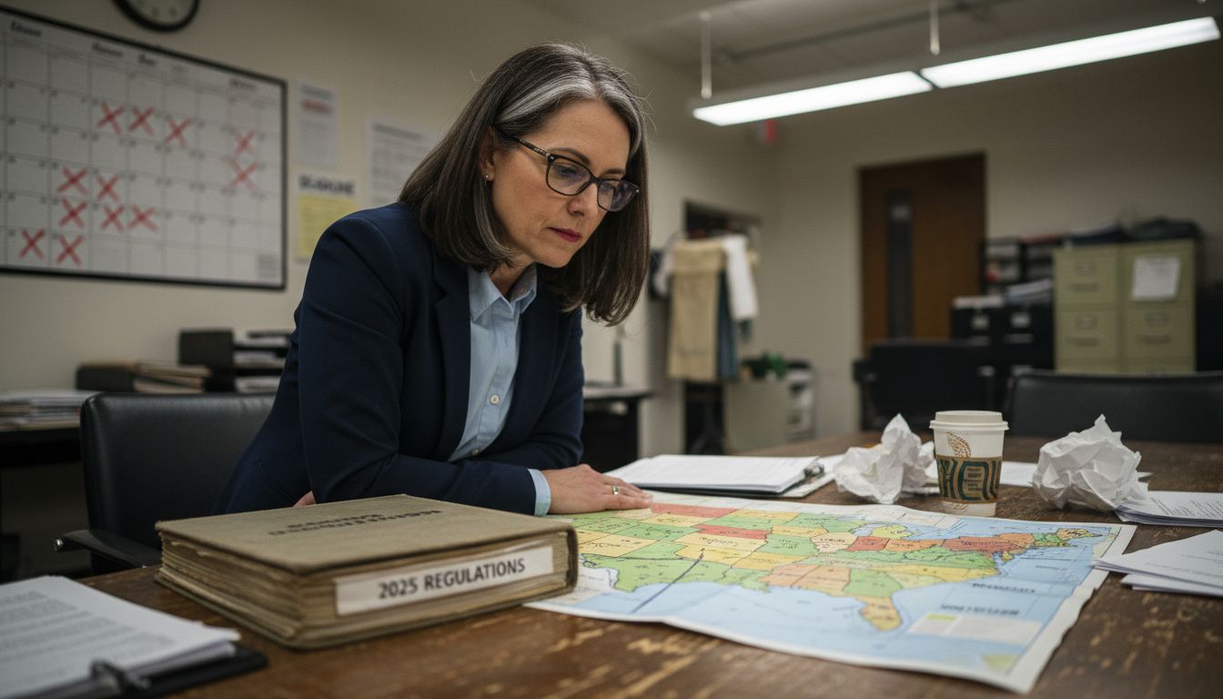 Legal advisor reviewing cannabis regulatory map