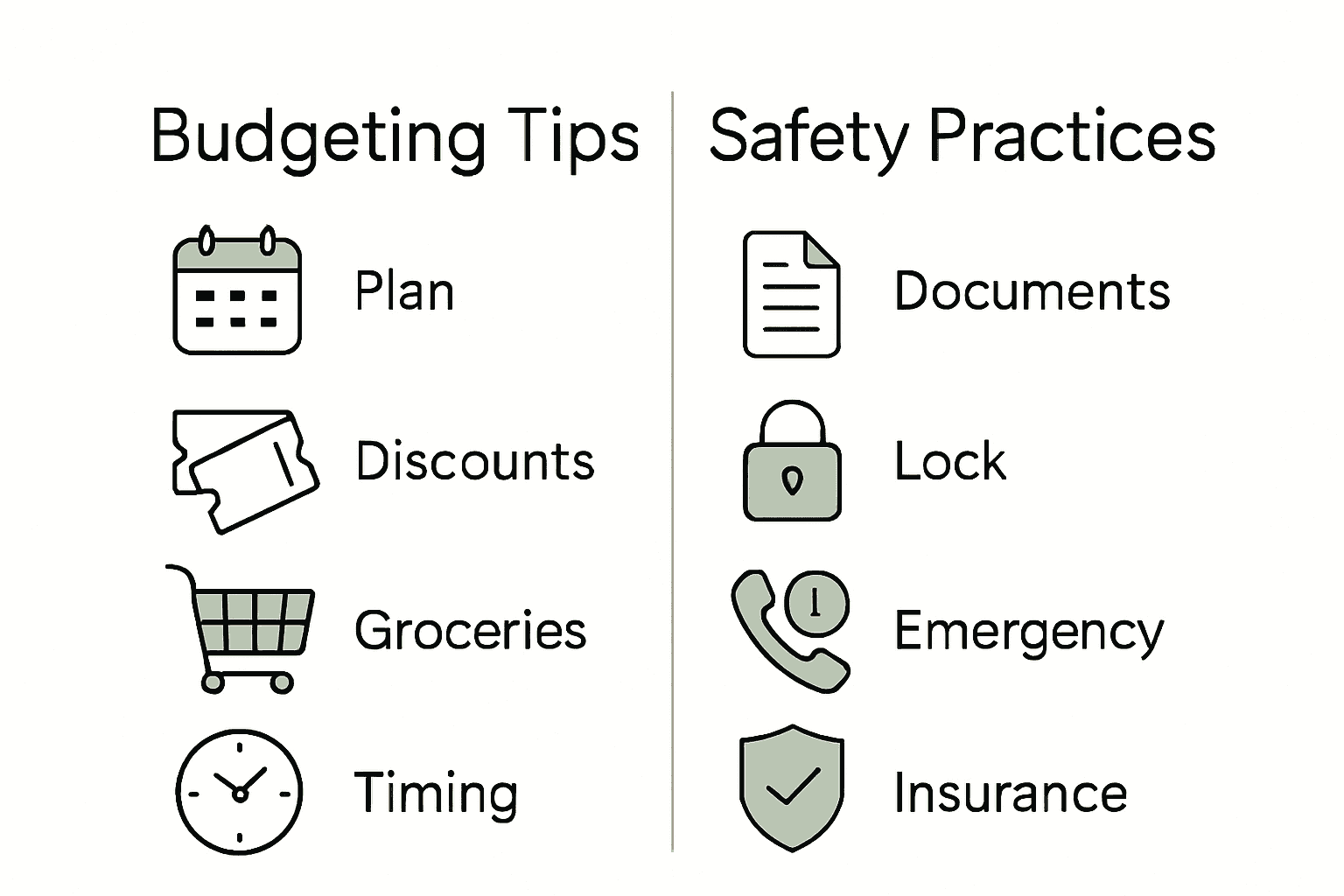 Infographic showing budgeting and safety tips for family travel in Europe.