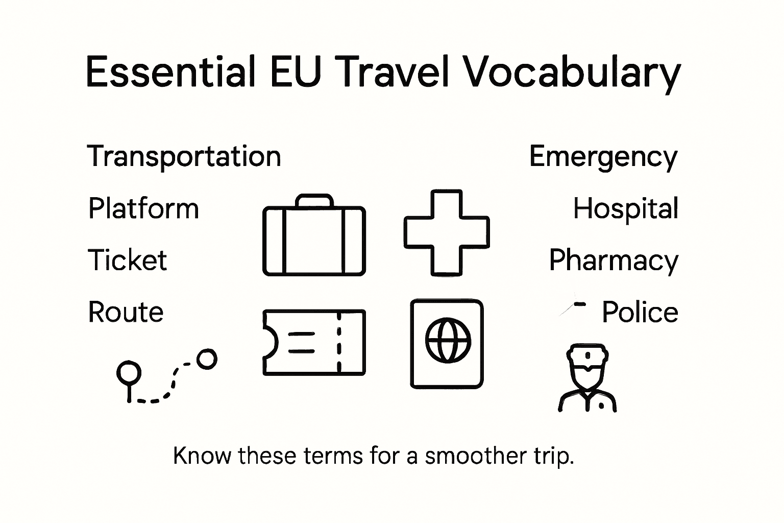 Infographic overview of essential travel vocabulary