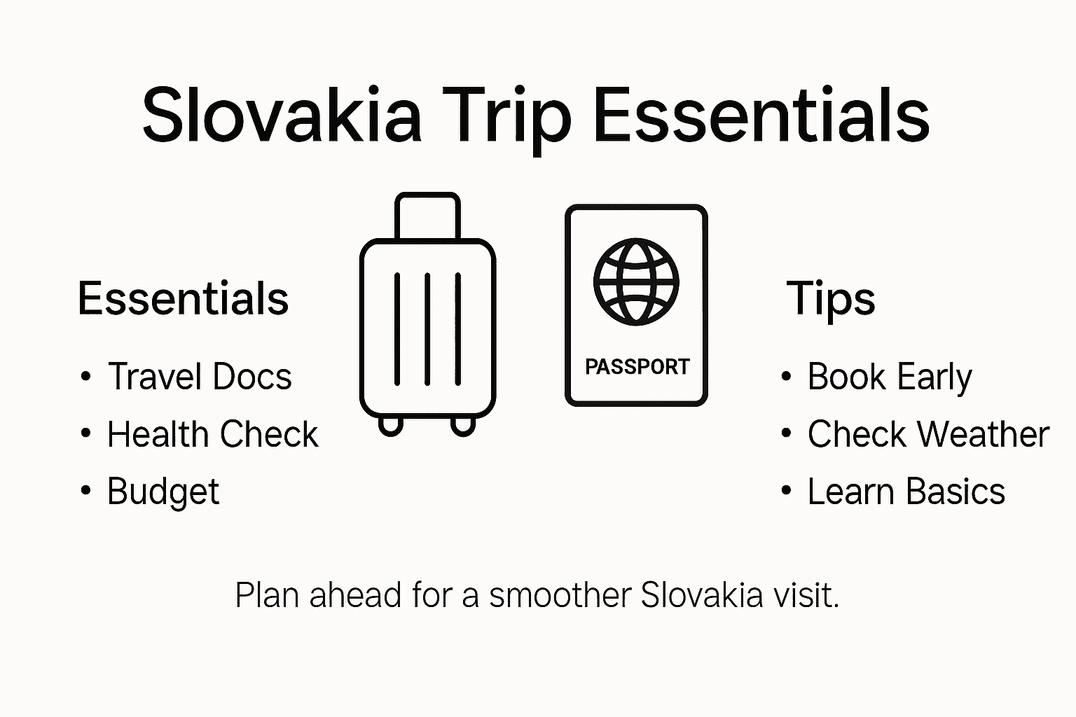 Infographic with trip planning essentials for Slovakia