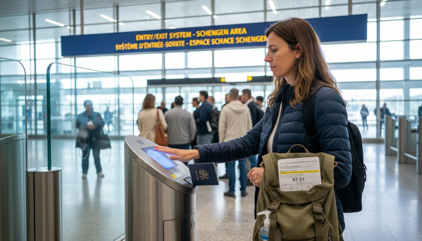 Traveler using biometric e-gate for Schengen entry