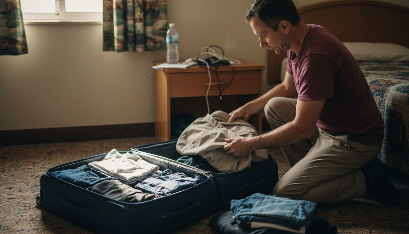 Man folding and packing for trip