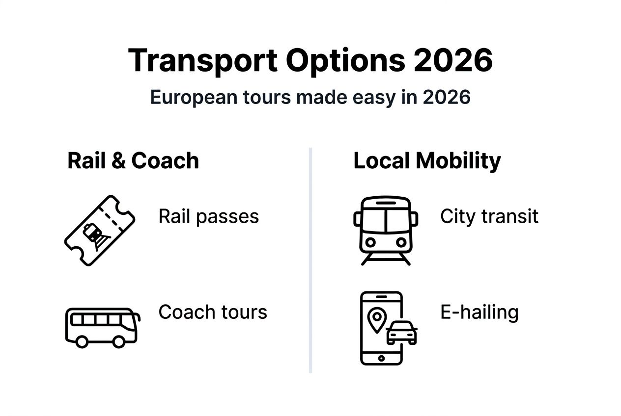 Infographic summarizing European transport options for tours