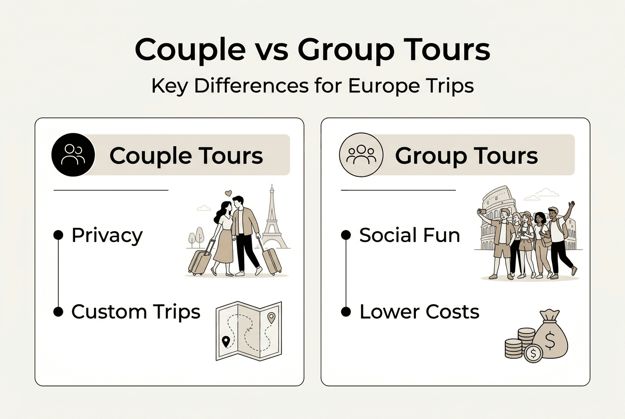 Infographic comparing couple and group Europe tours