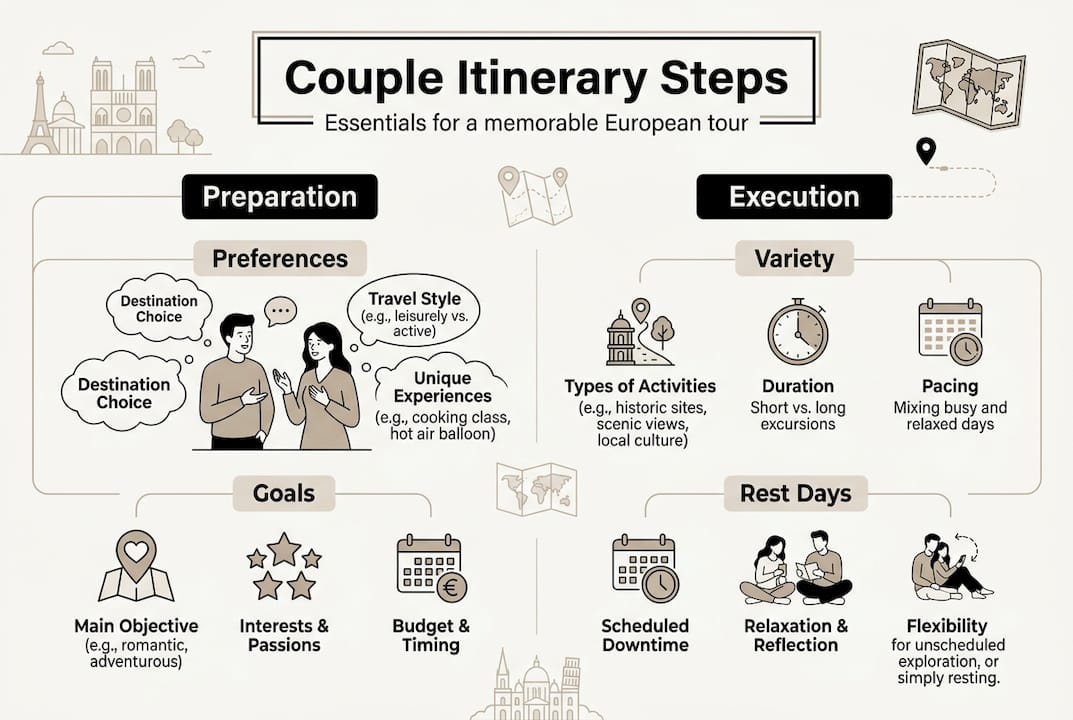 Infographic outlining couple itinerary steps