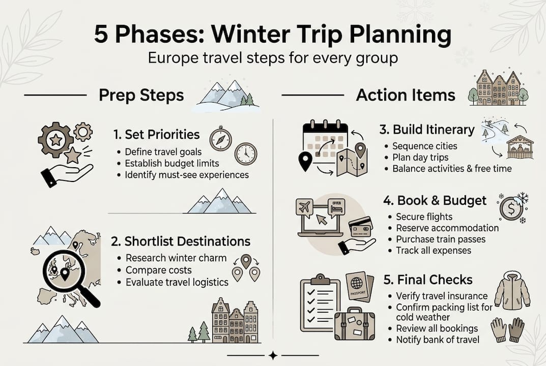 Infographic of five Europe winter trip steps