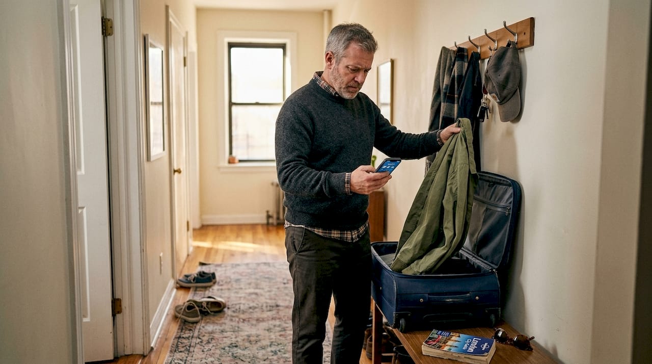Man packing suitcase for Europe trip