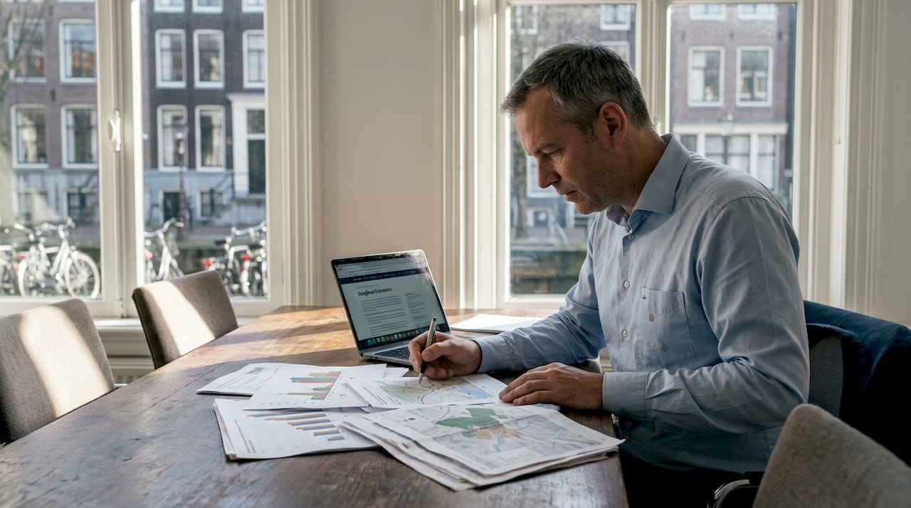 City planner reviewing sustainability charts Amsterdam