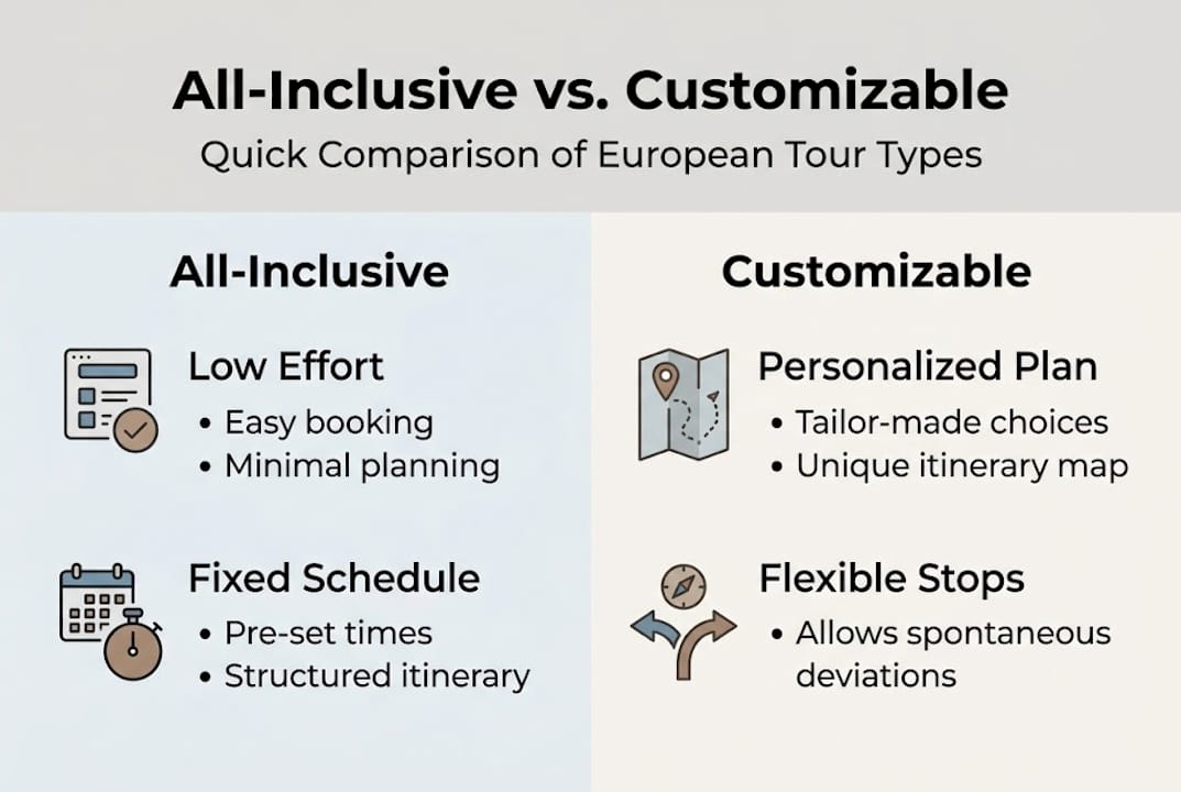 Infographic comparing all-inclusive and customizable tours
