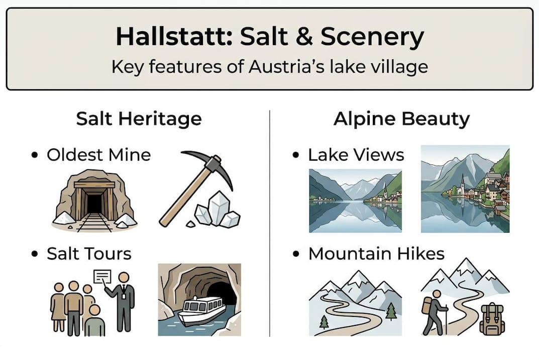 Infographic of Hallstatt’s salt mine and lake highlights