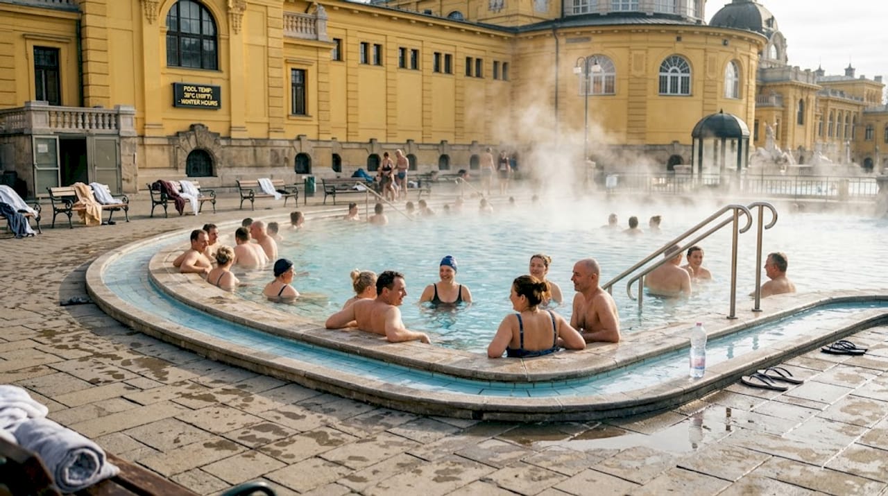 Széchenyi thermal bath outdoor pool scene