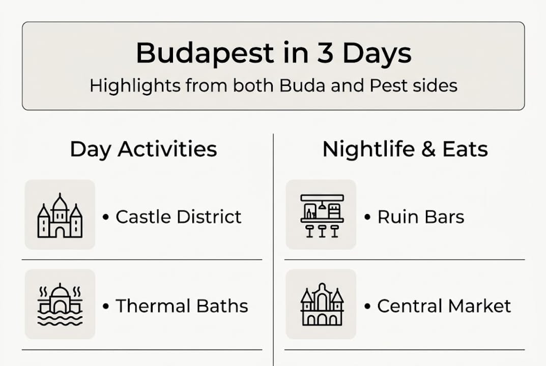 Infographic with Budapest itinerary highlights