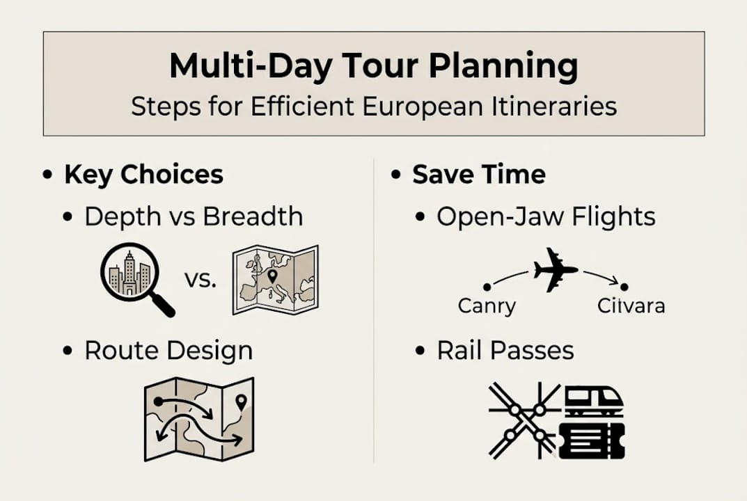 Infographic of efficient Europe tour planning steps