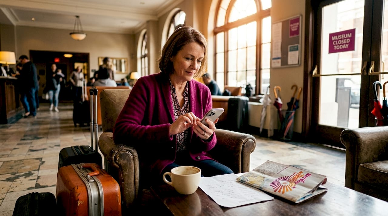 Travel disruption handled in European hotel lobby