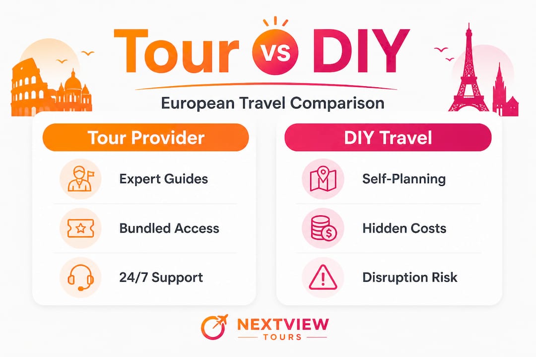 Comparison infographic: tour vs diy European travel
