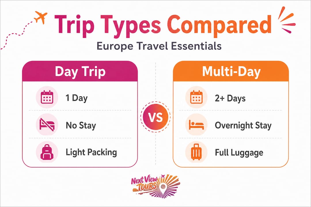 Infographic comparing day and multi-day travel features