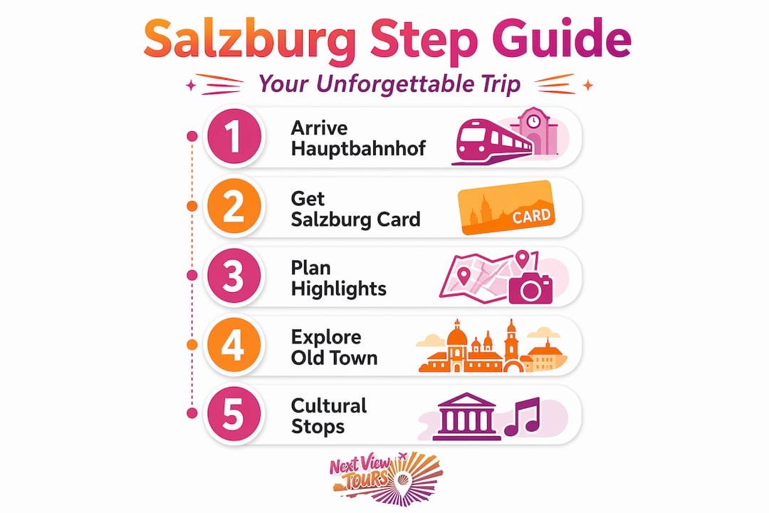 Infographic shows Salzburg trip steps flow