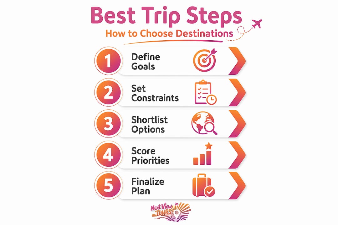 Infographic showing step-by-step destination selection