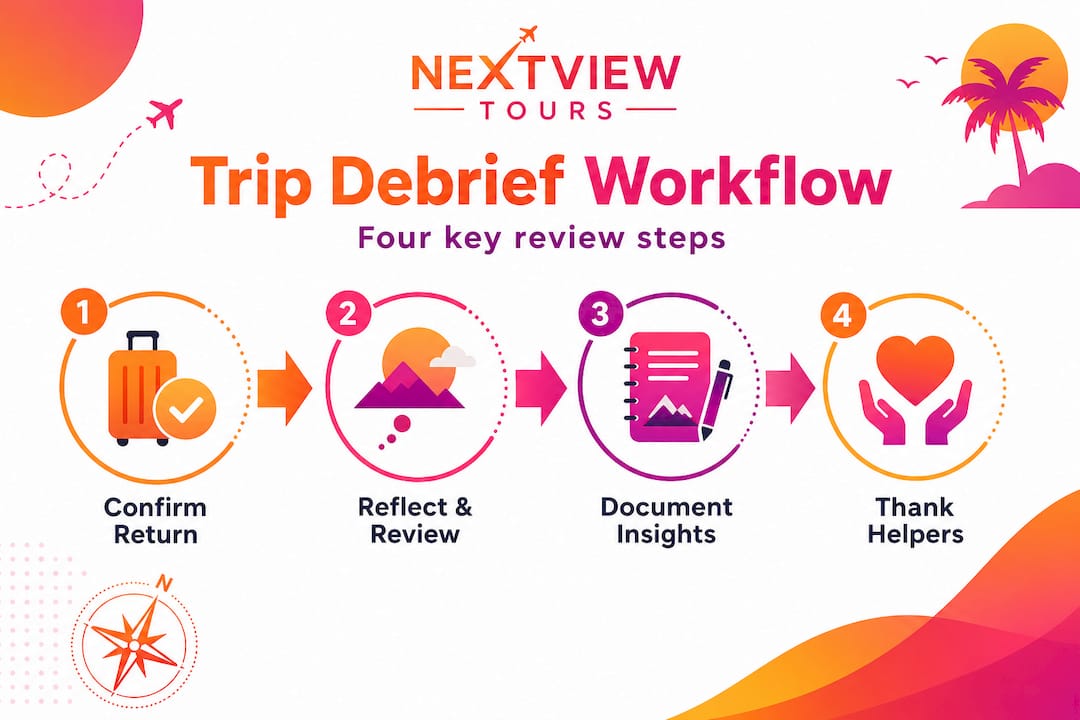 Infographic showing four key adventure trip debrief steps