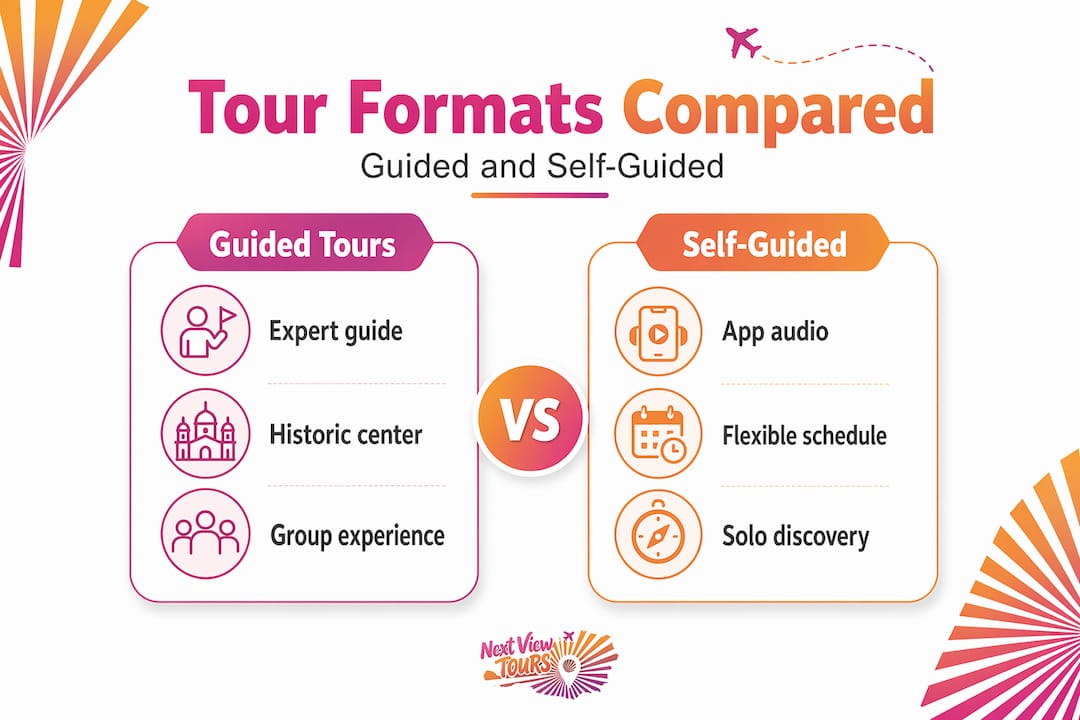 Infographic comparing guided vs self-guided tours