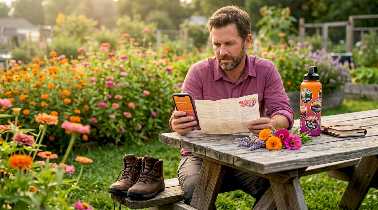 Man reviews nature tour plan in park