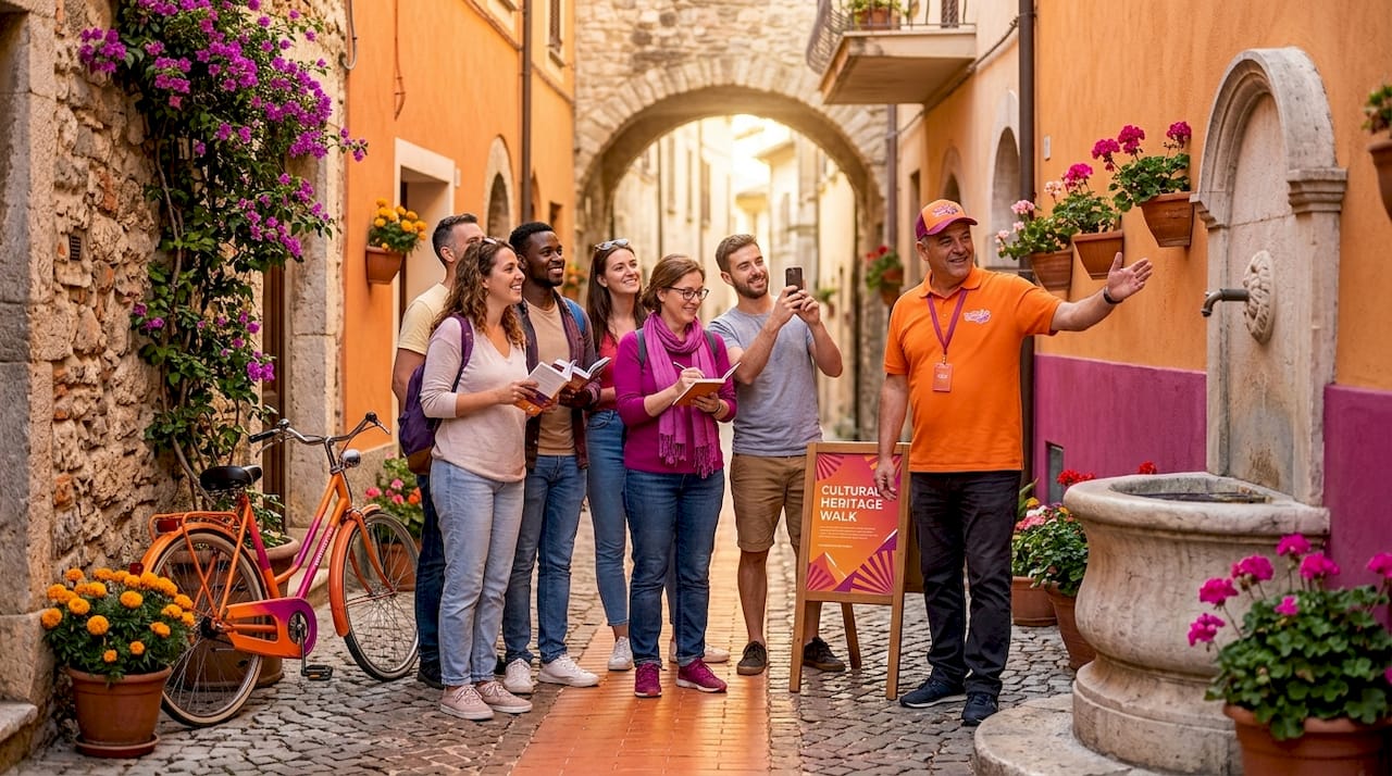 Local guide sharing history on walking tour