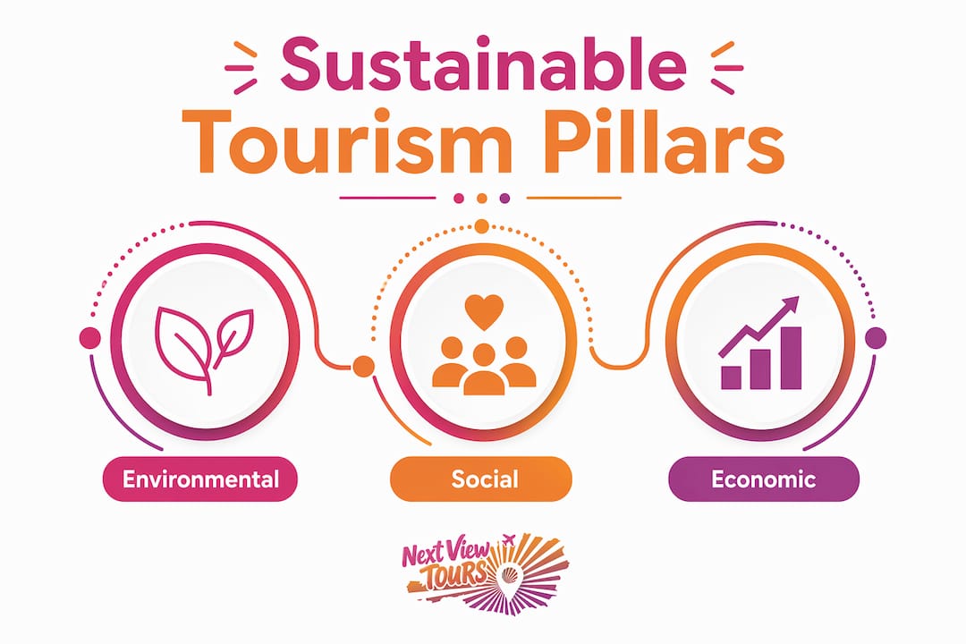 Infographic showing three pillars of sustainable tourism