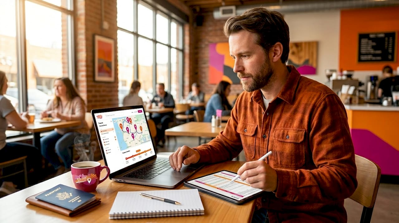 Traveler designing multi-day itinerary on digital tools