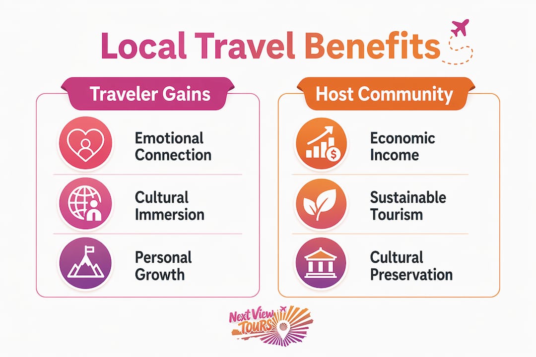 Infographic comparing traveler and host community benefits