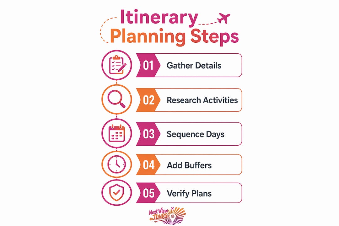 Infographic showing step-by-step itinerary planning process