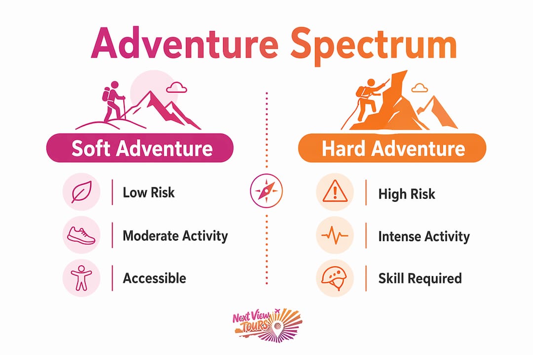 Infographic comparing soft and hard adventure travel