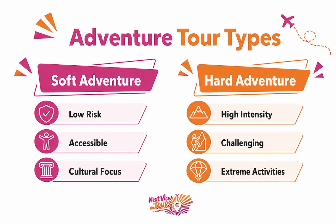 Infographic comparing soft and hard adventure tours