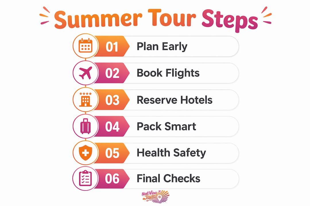 Infographic showing steps for summer tour preparation