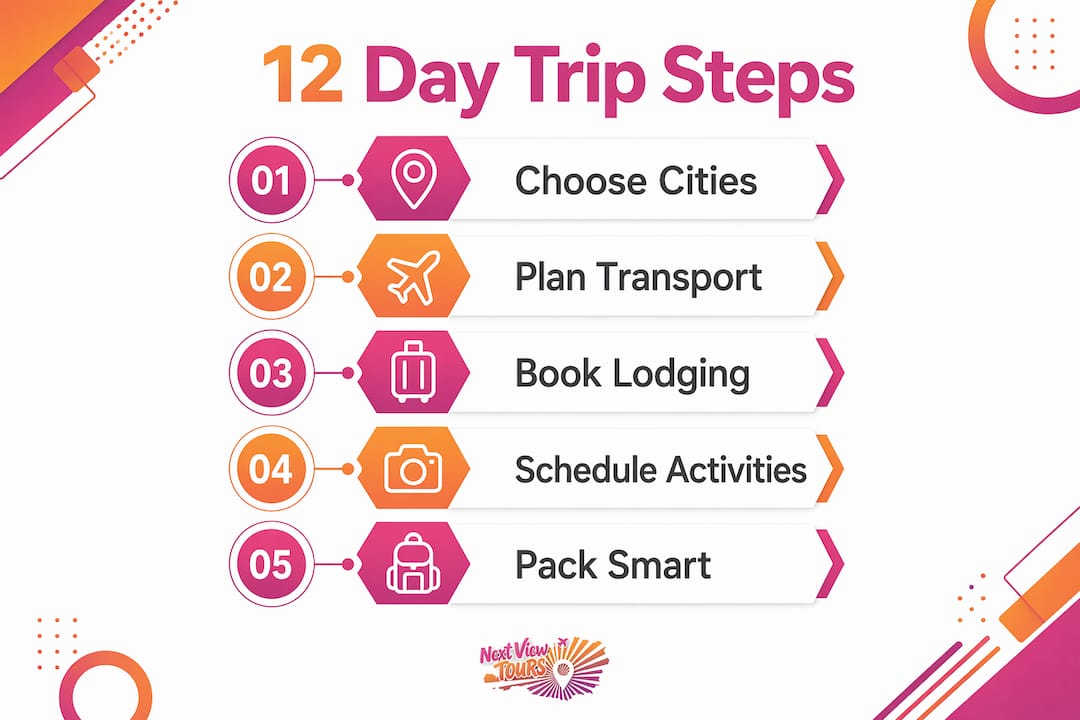 Step-by-step infographic for planning 12 day Europe trip