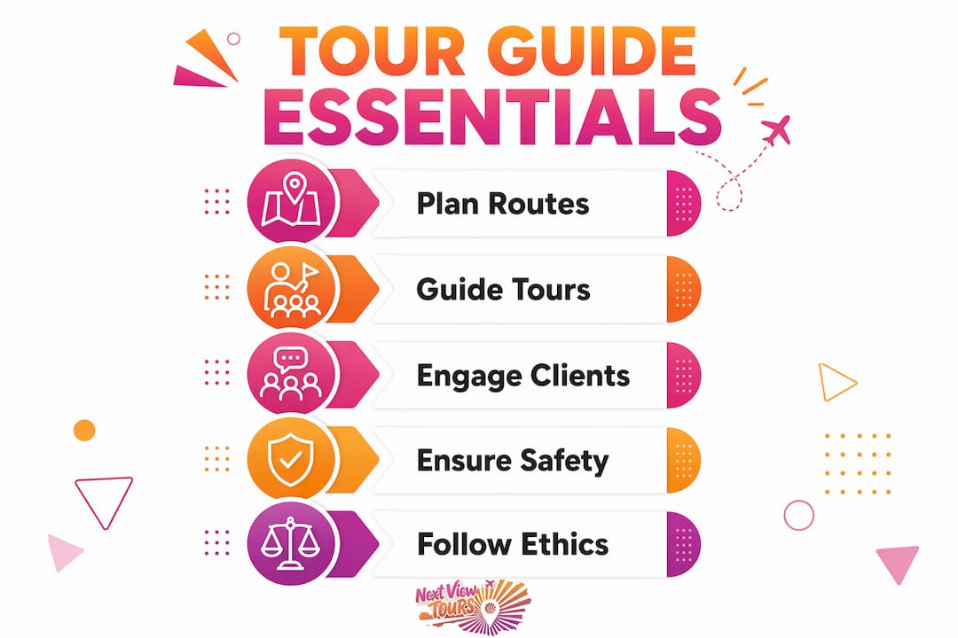 Infographic outlining tour guide roles and skills
