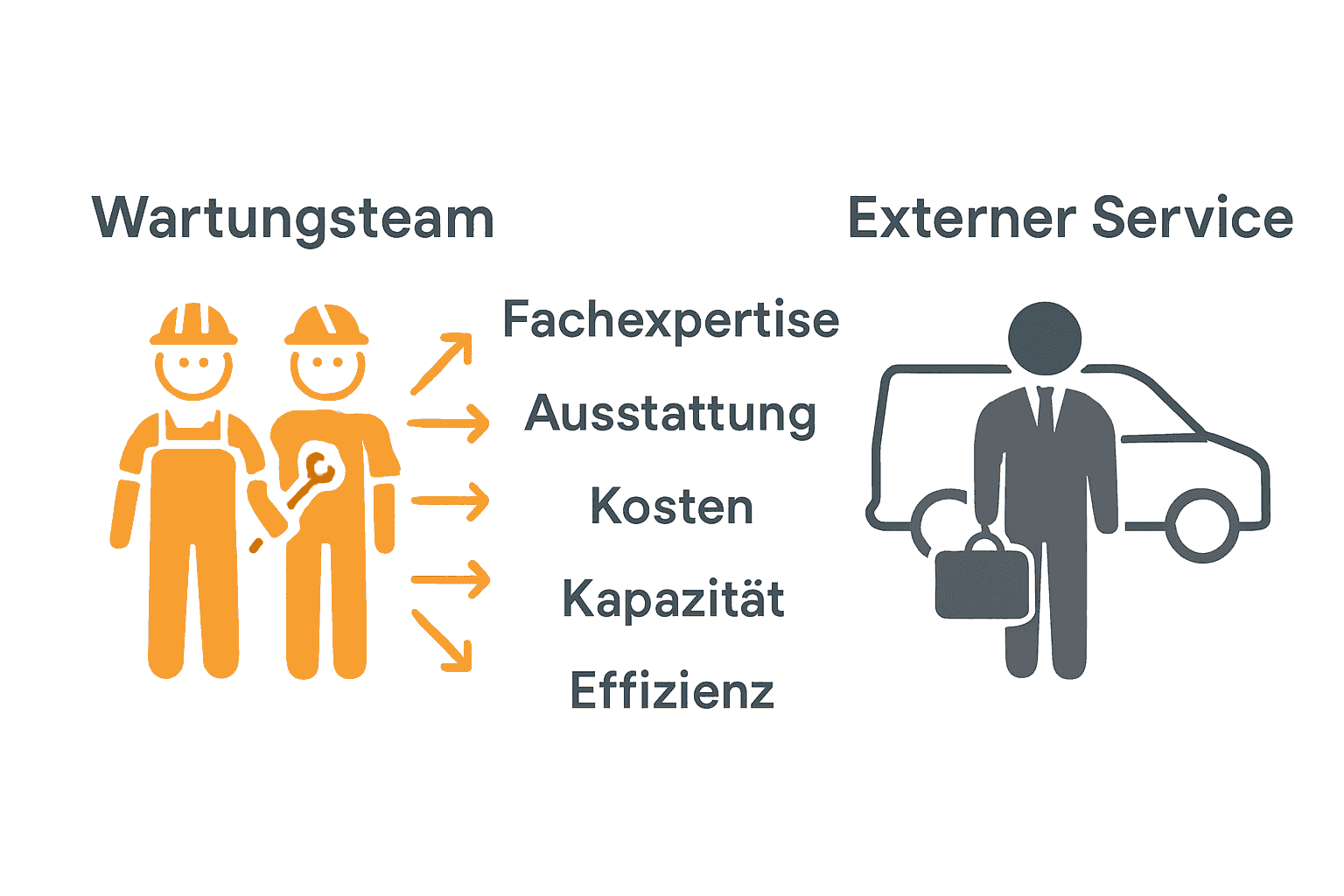 Infografik: Vergleich Eigenleistung vs. Fremdvergabe bei HKLS-Wartung