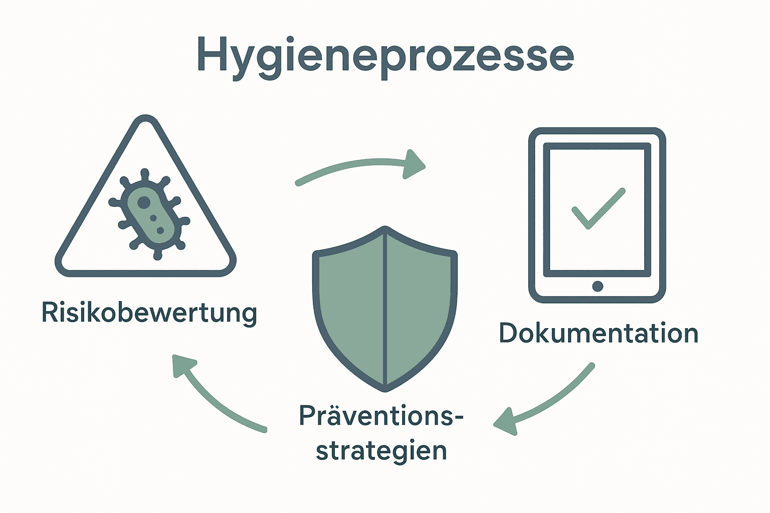 Infografik Kreislauf Kernbestandteile Hygienekonzept: Risiko, Prävention, Dokumentation