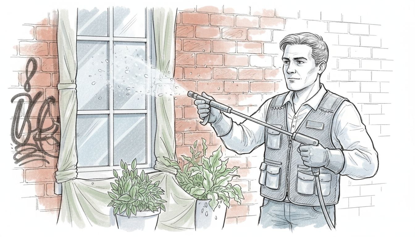 Fachgerechte Graffiti-Entfernung an Backsteinfassade