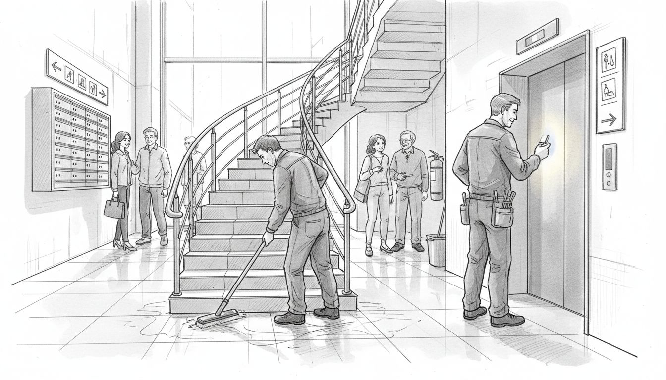 Team cleans stairwell and elevator together
