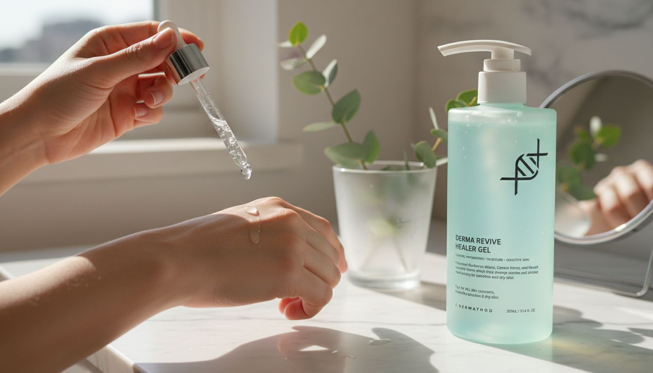 Dropping hyaluronic serum onto back of hand