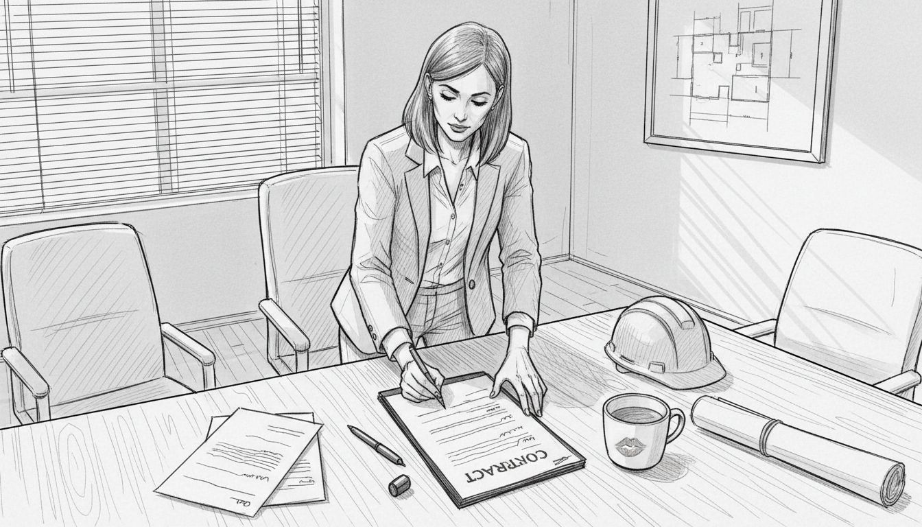 Kunde unterschreibt Vertrag für die Bauendreinigung