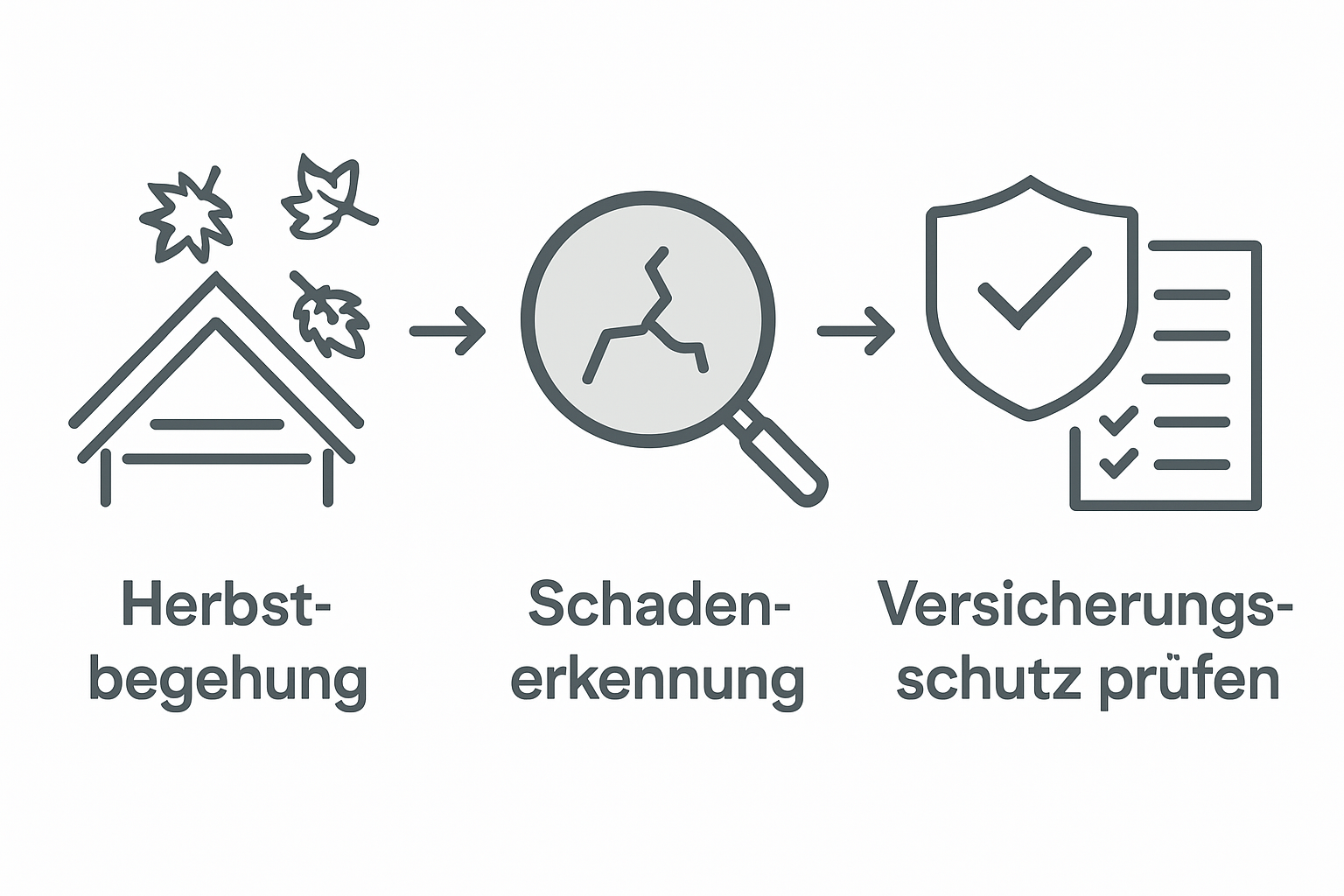 Dachbegehung Herbst 2026: Versicherungsschutz verstehen 3 Infografik: Begutachtung, Schadenerkennung und Versicherungsschutz