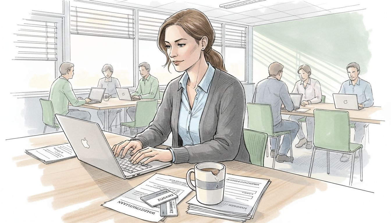 Der Facility Manager arbeitet an einem geteilten Arbeitsplatz.