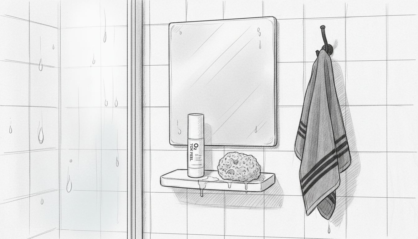 Ein Mann trägt unter der Dusche ein Peeling auf.