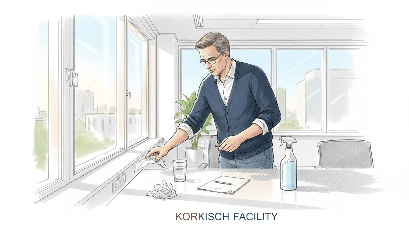 Der Gebäudemanager kontrolliert die Sauberkeit der Büroräume.